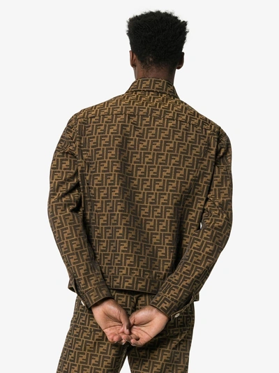 Fendi Men's Logo-jacquard Denim Jacket In Brown | ModeSens
