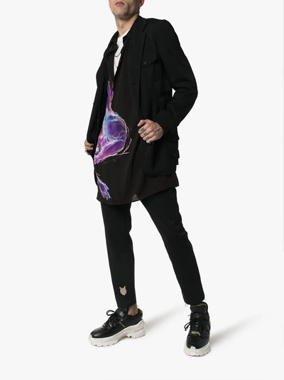 Shop Yohji Yamamoto Printed Long Shirt In Black