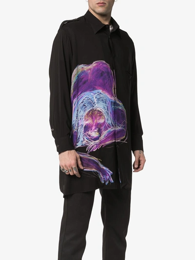 Shop Yohji Yamamoto Printed Long Shirt In Black