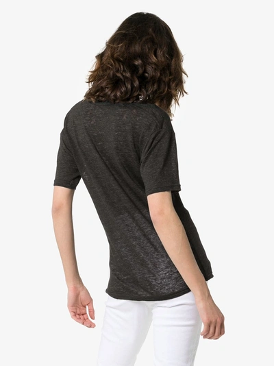 Shop Isabel Marant Maree V-neck Linen T-shirt In Grey
