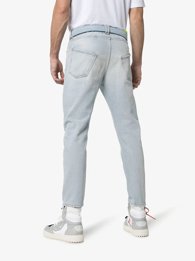 Shop Off-white Logo Belt Slim Fit Jeans In Blue