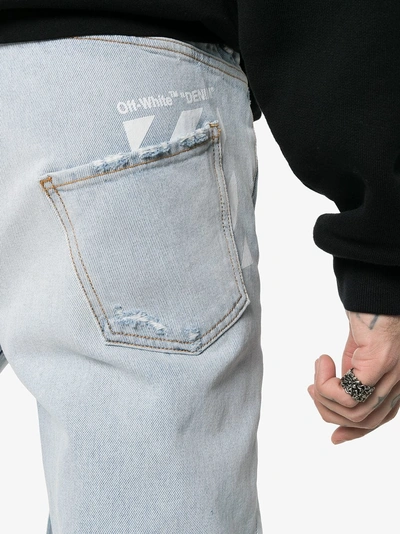 Shop Off-white Logo Belt Slim Fit Jeans In Blue