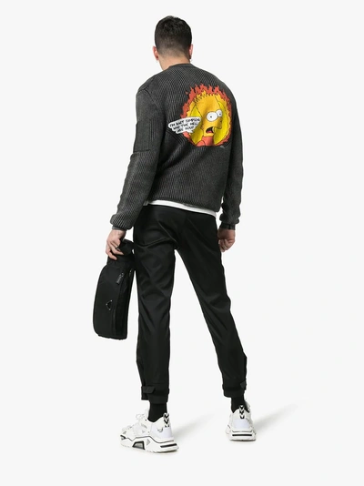 Shop Off-white Bart Simpson Flame Print Ribbed Cashmere Cotton Blend Jumper In Multicoloured