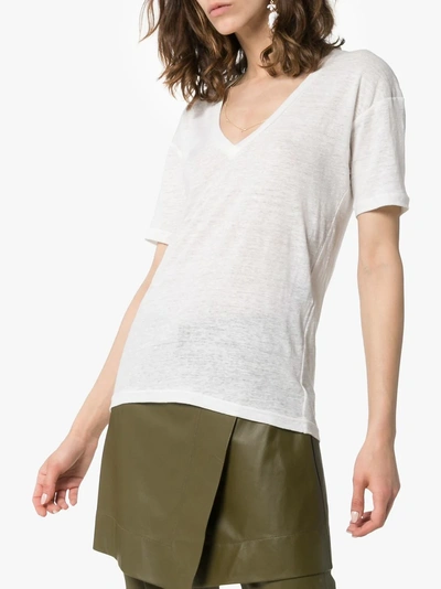 Shop Isabel Marant Maree V-neck Linen T-shirt In 114 - White