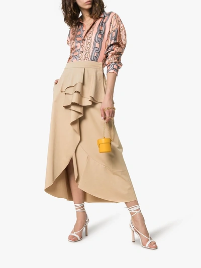 Shop Johanna Ortiz Frou Frou Cotton-blend Ruffled Wrap Skirt In Camel