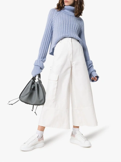 Shop Moncler Wide-leg Cropped Trousers In White