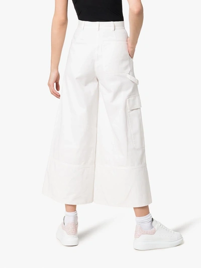 Shop Moncler Wide-leg Cropped Trousers In White