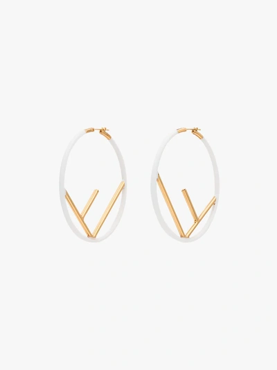 Shop Fendi Gold F Is  Hoop Earrings In White