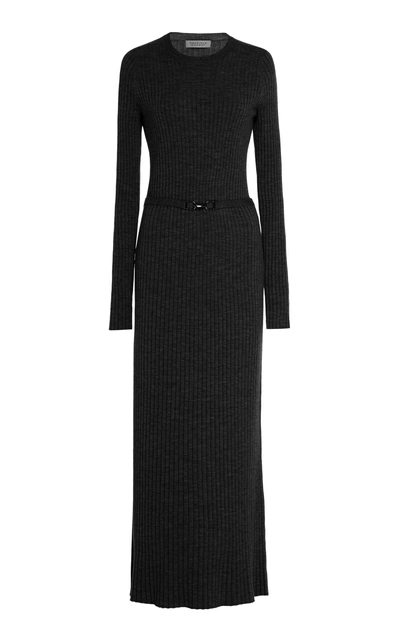 Shop Gabriela Hearst Luisa Belted Ribbed-knit Wool-blend Maxi Dress In Black