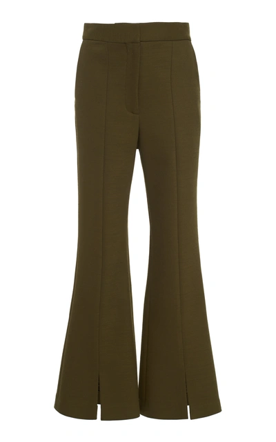 Shop Adam Lippes Checked Cropped Wide-leg Pants In Green