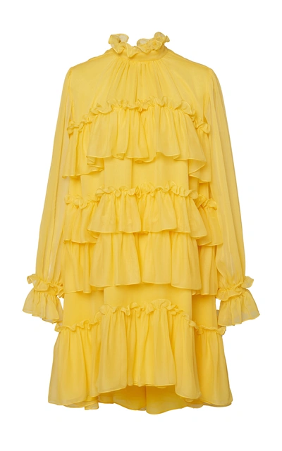 Shop Adam Lippes Ruffled Silk Chiffon Mini Dress In Yellow