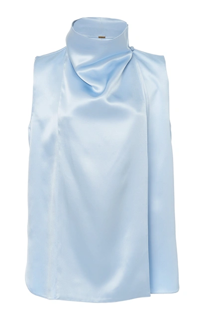 Shop Adam Lippes Draped Silk Charmeuse Top In Blue