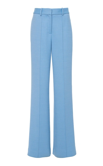 Shop Adam Lippes Pintuck Double-face Wool Relaxed Pants In Blue