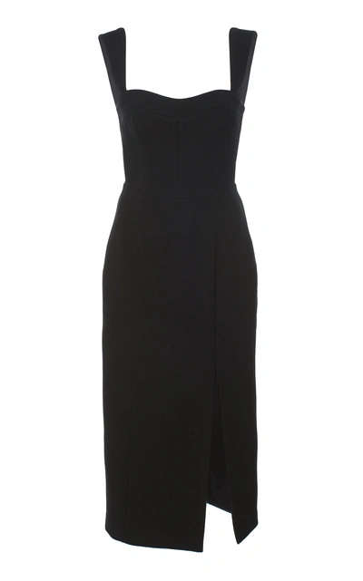 Shop Adam Lippes Stretch Sable Fitted Midi Dress In Black