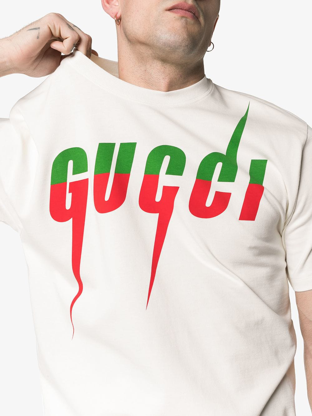 Gucci Blade Logo Print Shortsleeved Cotton Tshirt In White ModeSens