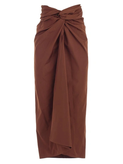 Shop Max Mara Twisted Detail Midi Skirt In Brown