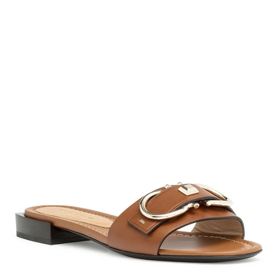 Shop Ferragamo Solar Tan Calf Leather Slide Sandals In Brown