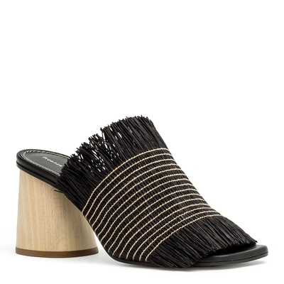 Shop Proenza Schouler Fringed Wood Heel Slides In Black/beige