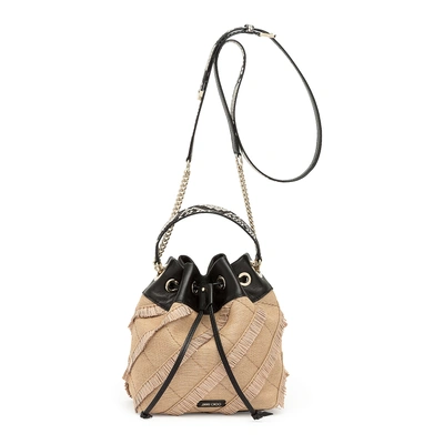 Shop Jimmy Choo Fringed Fine Woven Raffia Bucket Bag In Beige