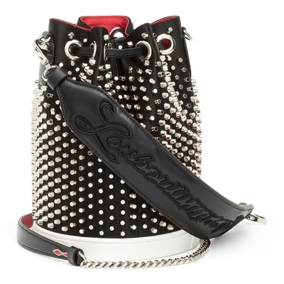 Shop Christian Louboutin Marie Jane Bucket Loubirun Spikes Bag In Black/red