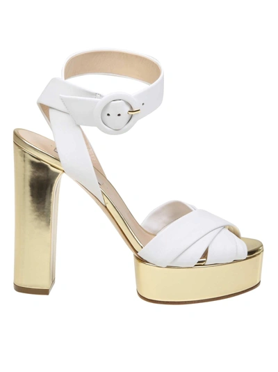 Shop Casadei White Nappa Sandals White Color In White / Gold