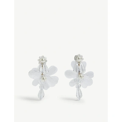 Shop Simone Rocha Flower Drop Earrings In Clear Pearl
