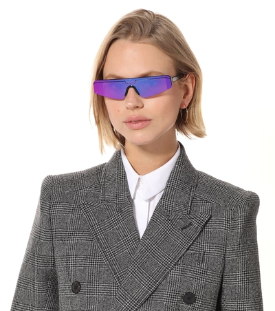 Shop Balenciaga Ski Rectangle Sunglasses In Purple