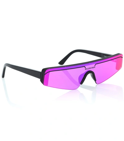 Shop Balenciaga Ski Rectangle Sunglasses In Purple