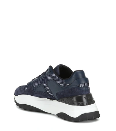 Shop Tod's Leather And Nubuck Sneakers In Blue