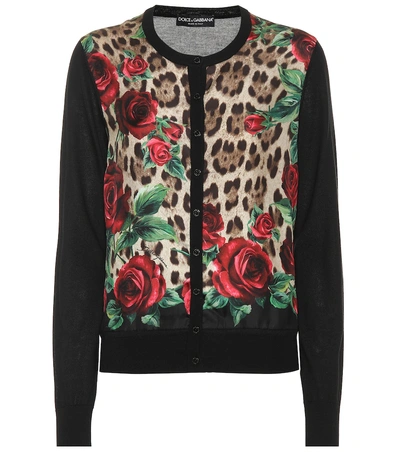 Shop Dolce & Gabbana Floral Silk And Cashmere Cardigan In Black