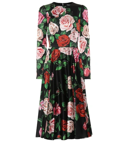 Shop Dolce & Gabbana Floral Stretch Silk Midi Dress In Multicoloured