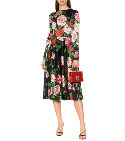 Shop Dolce & Gabbana Floral Stretch Silk Midi Dress In Multicoloured