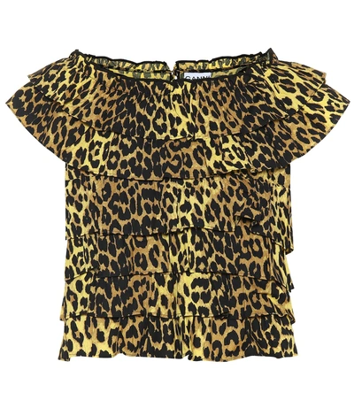 Shop Ganni Leopard-printed Cotton Top In Multicoloured