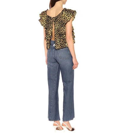 Shop Ganni Leopard-printed Cotton Top In Multicoloured