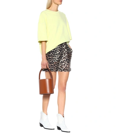 Shop Ganni Leopard-print Linen And Silk Shorts In Black