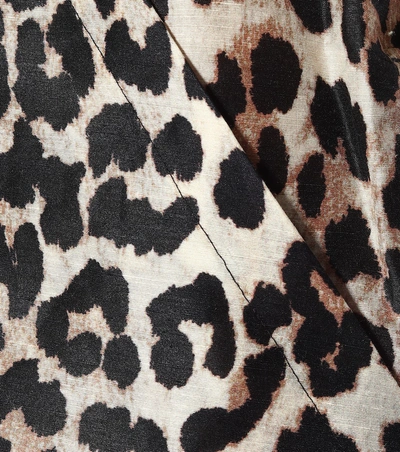 Shop Ganni Leopard-print Linen And Silk Shorts In Black