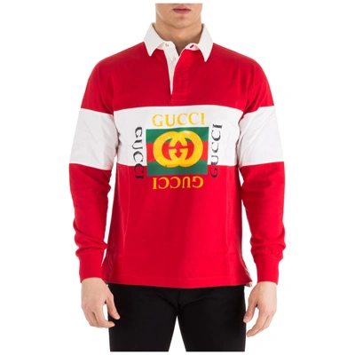 Shop Gucci Men's Long Sleeve T-shirt Polo Collar In Red