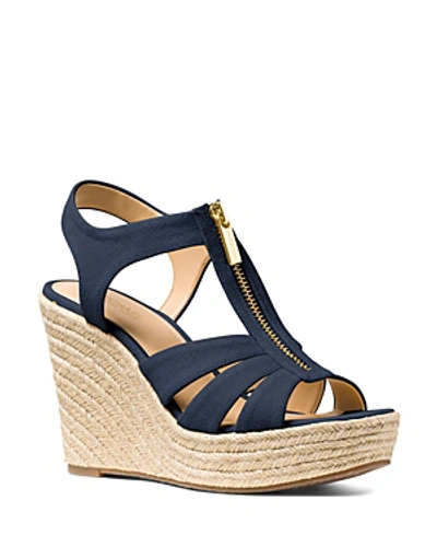 Shop Michael Michael Kors Women's Berkley Woven Espadrille Wedge Sandals In Navy