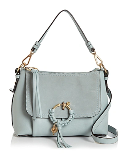 Shop See By Chloé See By Chloe Joan Small Leather & Suede Convertible Shoulder Bag In Icy Blue