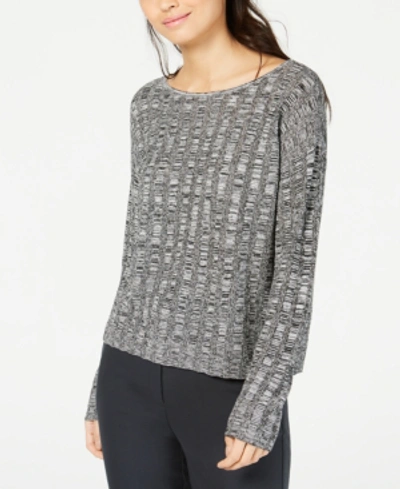 Shop Eileen Fisher Organic Linen And Silk Scoop-neck Sweater In Black