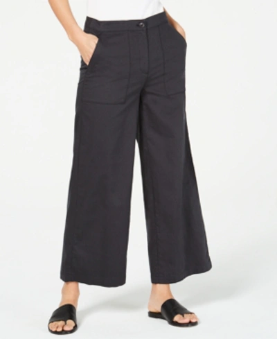 Shop Eileen Fisher Organic Cotton Wide-leg Ankle Pants In Dark Gray