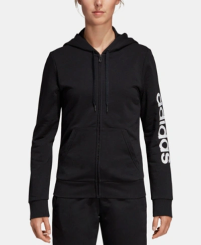 Shop Adidas Originals Adidas Linear Logo Fleece Hoodie In Black/white