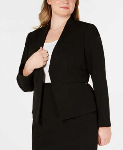 Calvin Klein Plus Size Open-front Soft Crepe Blazer In Black