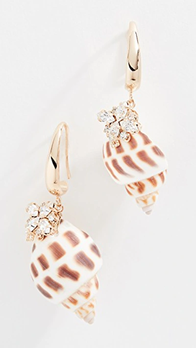 Shop Anton Heunis Shell Crystal Earrings In Cream/shell