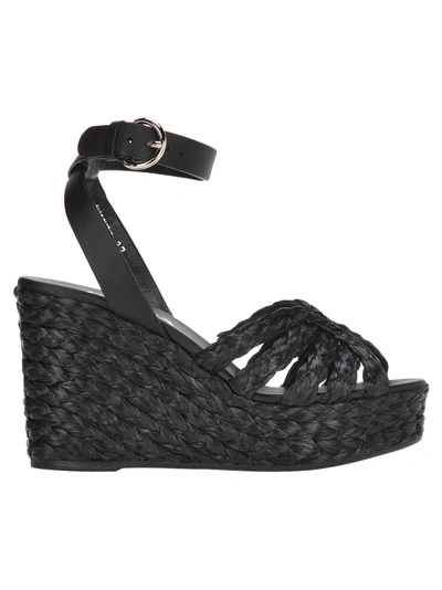 Shop Prada Butterfly Wedge Sandals In Black