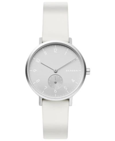 Shop Skagen Aaren Kulor Aluminum Silicone Strap Watch 36mm In White