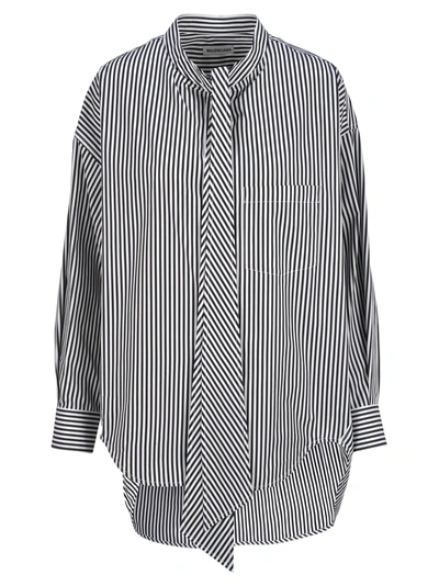 Shop Balenciaga Camicia Logo Back In Black White Stripes