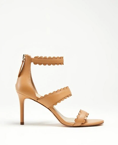 Shop Ann Taylor Raina Scalloped Leather Heeled Sandals In Neutrals