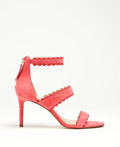 Shop Ann Taylor Raina Scalloped Suede Heeled Sandals In Red