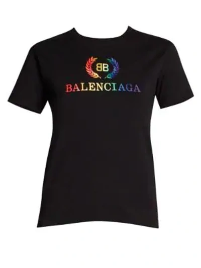 Shop Balenciaga Rainbow Logo Tee In Noir